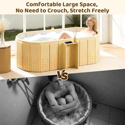 Portable Foldable Bathtub, Freestanding Bathtub No Installation, Bathroom SPA Soaking Bath Tub, Shower Stall Collapsible Hot & Ice Bath Tub (Yellow with Storage Rack, 47.2"L x 21.6"W x 19.6"H)