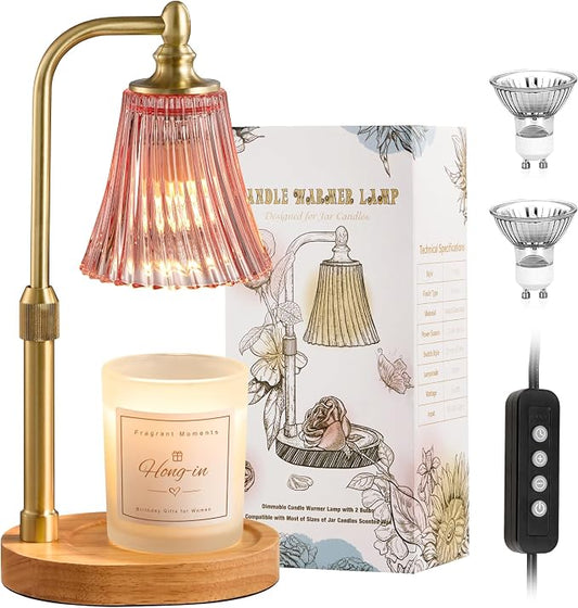 Hong-in Pink Candle Warmer Lamp with Timer Dimmable,Birthday Gifts for Women,Adjustable Height Wax Melt Warmer for Jar Candles,House Warming Gifts New Home,Ideal for Office,Dorm,Bedroom Home Decor