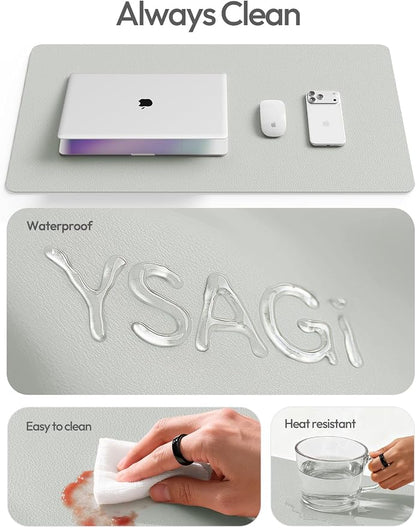 YSAGi Leather Desk Protector, Office Mat, Large Mouse Mat, Non-Slip PU Leather Blotter, Laptop Desk Mat, Waterproof Writing Pad for Office and Home(Light Grey, 63" x 17.2")