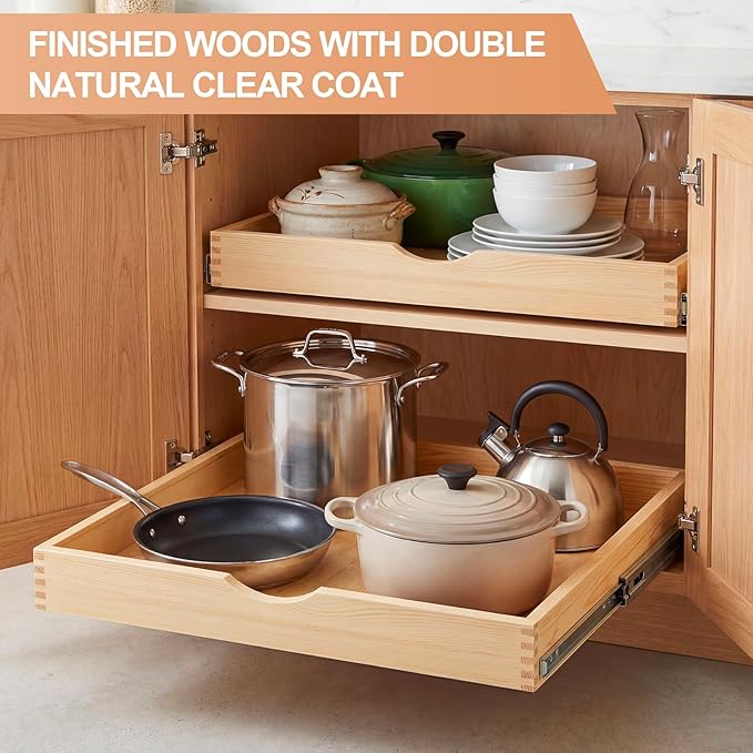 Sintuff 4 Pack Wooden Pull out Tray Cabinet Organizer Gentle Close Roll out Shelves for Kitchen Cabinets Fully Assembled Slide Pantry Shelves (21'' X 21'')
