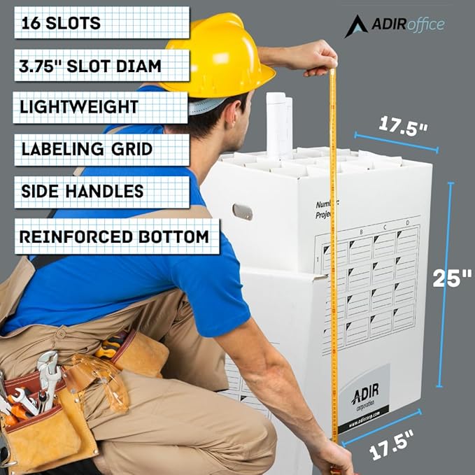 Adir Cardboard Roll File Storage Organizer - Vertical File Sorter - Blueprint, Poster, Plans, Gift Wrap, And Map Holder Station-16 Slots (for Rolls up to 25 Inches Long)