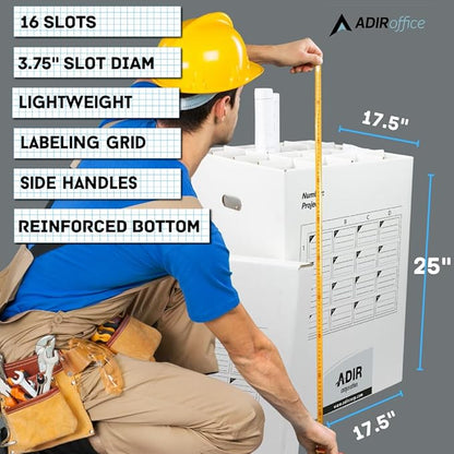 Adir Cardboard Roll File Storage Organizer - Vertical File Sorter - Blueprint, Poster, Plans, Gift Wrap, And Map Holder Station-16 Slots (for Rolls up to 25 Inches Long)