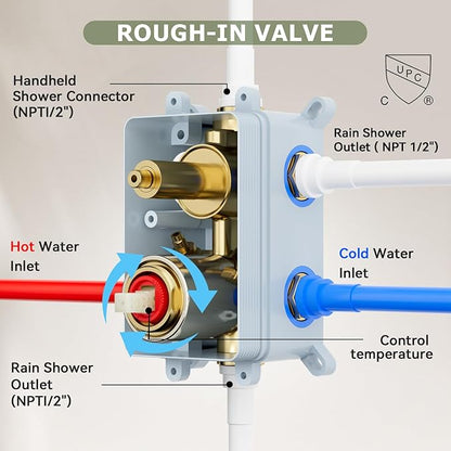 Shower Faucet Set Brushed Nickel Shower System,Bostingner Five Function Diverter Dual Head Shower Set,12'' Ceiling Mount and 6’‘ Wall Mount Rainfall Shower System with 2 in 1 Handheld Spray