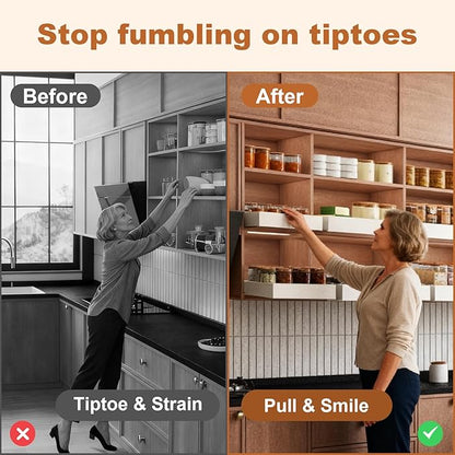 Fokyfok Pull out Cabinet Organizer,Width (18"-25") and Depth (10"-13") Expandable,No Drill Adjustable Slide out Drawers for Pantry,Adhesive Roll out Shelves Short,for upper cabinet,White