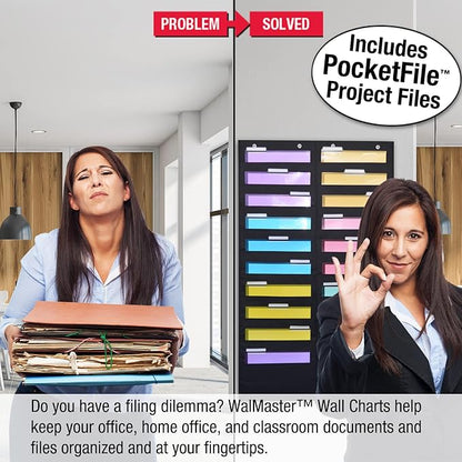 Ultimate Office WalMaster Heavy Duty 20-Pocket Chart Filing System for Classroom and Office, Wall File Organizer PLUS 36 PocketFiles, Mounting Hardware and Spring-Loaded Door Hooks