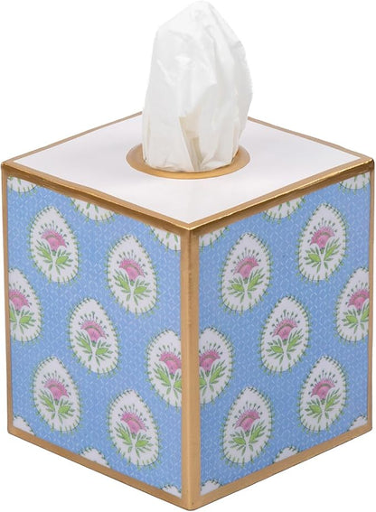 Daphne Enameled Multi-Color Square Metal Tissue Box Cover for Bathroom, Vanity, Bedroom, Home Office