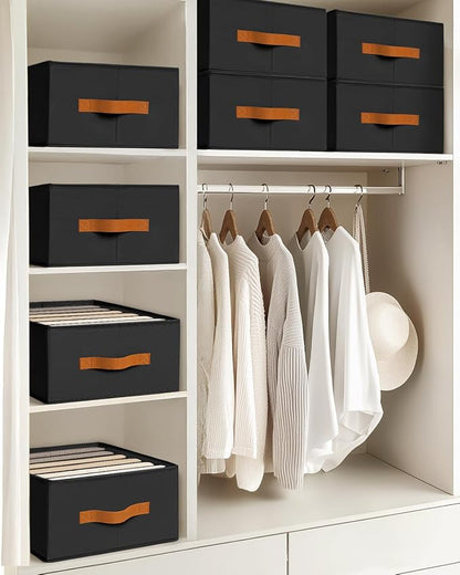 Homsorout Closet Organizers and Storage - Fabric Clothes Organizer with Handles, Foldable Jeans Organizer for Clothes, Drawer Organizer for Shirts, Bra, Sweater, Scarf, 8 Pack, Black