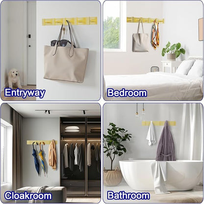Bntuk Coat Rack Wall Mount - 5 Hat and Coat Hooks, Heavy Duty Towel Racks for Bathroom Entryway, Wall Hooks for Hanging Robes Bags, Hat Rack Key Hanger Organizer (Gold)
