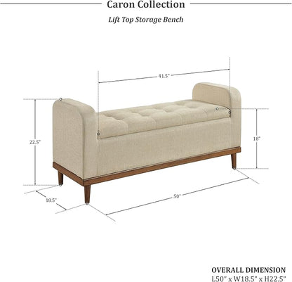 Lexicon Armed Fabric Storage Bench, Button-Tufted Storage Ottoman Bench, Lift-top Bench with Solid Wood Frame and Legs for Hallway, Bedroom End of Bed, Entryway, Living Room, Brown