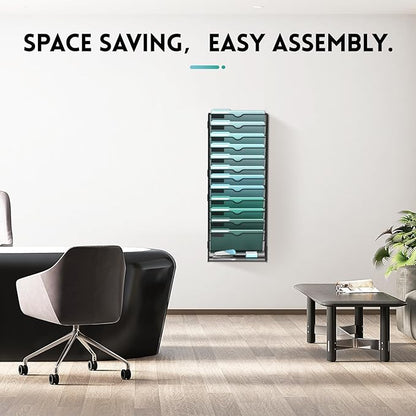 SUPEASY 13-Tier Wall File Organizer, Hanging Wall Files for Papers, Folders, Magazines, Clipboard, Wall Organizer for Office Home School Classroom, Black