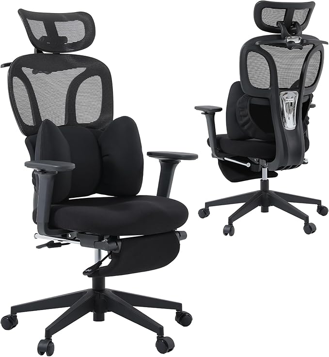 CabLady S1 Petite Ergonomic Office Chair Design with Detachable Pillow Lumbar Cushion, Coat Hanger, 2D Headrest & PU Armrests, Cloud Seat & Footrest Cute Desk Chair for Women Girls