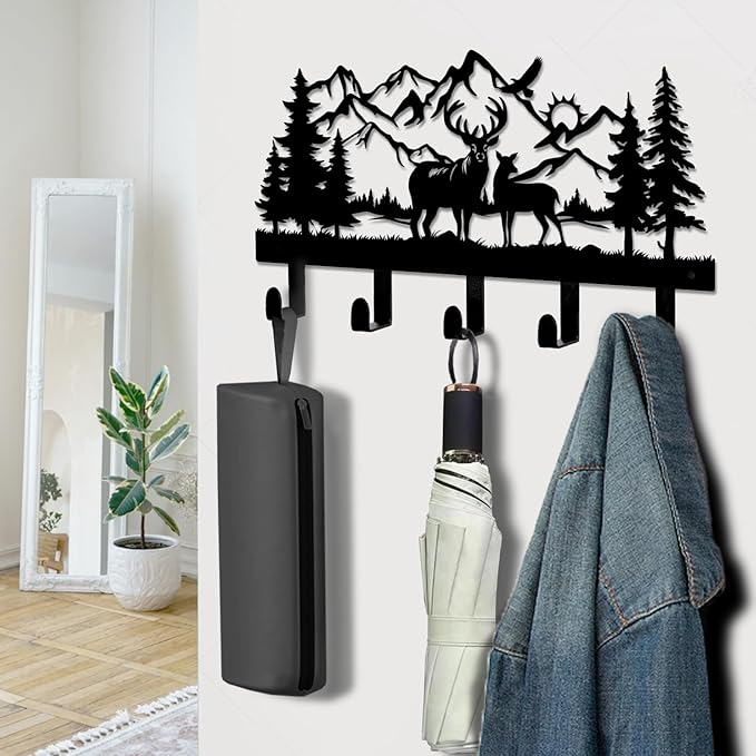 Deer Metal Key Holder for Wall, Key Holder Wall Mount, Key Rack, Key Hooks for Living Room, Hallway, Office