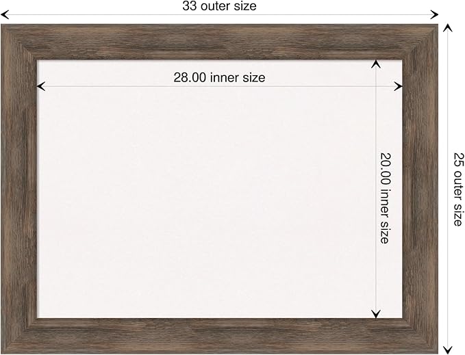 Amanti Art White Cork Board for Wall, 25x33 Vision Board with Brown Wood Frame, Medium Corkboard Office Decor for Home Organization, Rustic Farmhouse Corkboard Pinboard to display items for home