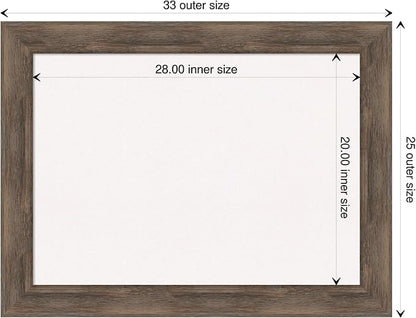 Amanti Art White Cork Board for Wall, 25x33 Vision Board with Brown Wood Frame, Medium Corkboard Office Decor for Home Organization, Rustic Farmhouse Corkboard Pinboard to display items for home