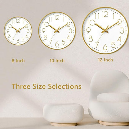 DAXSMY Wall Clock - 8 Inch Silent Non-Ticking Modern 3D Wall Clocks Battery Operated - Decorative Clock for Kitchen, Home Office, Bathroom, Bedroom(Gold)