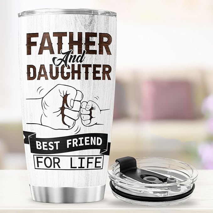 Father and Daughter Best Friend for Life Gift, 20oz Insulated Stainless Steel Tumbler, Unique Holding Hands Fist Bump Design, Birthday, Christmas, Father's Day