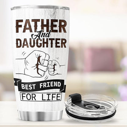 Father and Daughter Best Friend for Life Gift, 20oz Insulated Stainless Steel Tumbler, Unique Holding Hands Fist Bump Design, Birthday, Christmas, Father's Day
