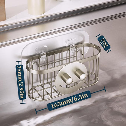 Consumest Sponge Holder Smiley Face - Kitchen Sink Caddy, Sink Organizer with Removable Suction Cups & Adhesive Strips, Suit for Sponge, Soap, Sand Nickel
