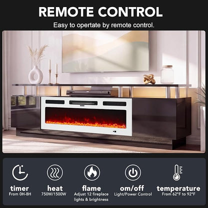 90" TV Stand for Living Room, Large Entertainment Center & Media Console, Fits TVs up to 100", Storage Cabinet with Shelves, 50" Electric Fireplace, Black & White