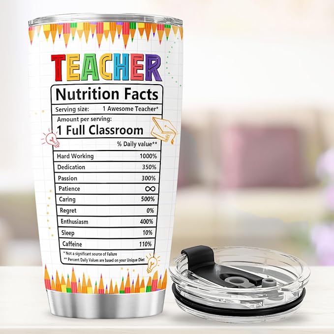 Teacher Appreciation Gift for Women, Rainbow Design Insulated 20oz Stainless Steel Tumbler, Thoughtful Thank You Travel Cup for Daycare, Preschool, Back to School