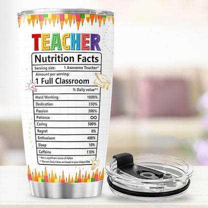 Teacher Appreciation Gift for Women, Rainbow Design Insulated 20oz Stainless Steel Tumbler, Thoughtful Thank You Travel Cup for Daycare, Preschool, Back to School