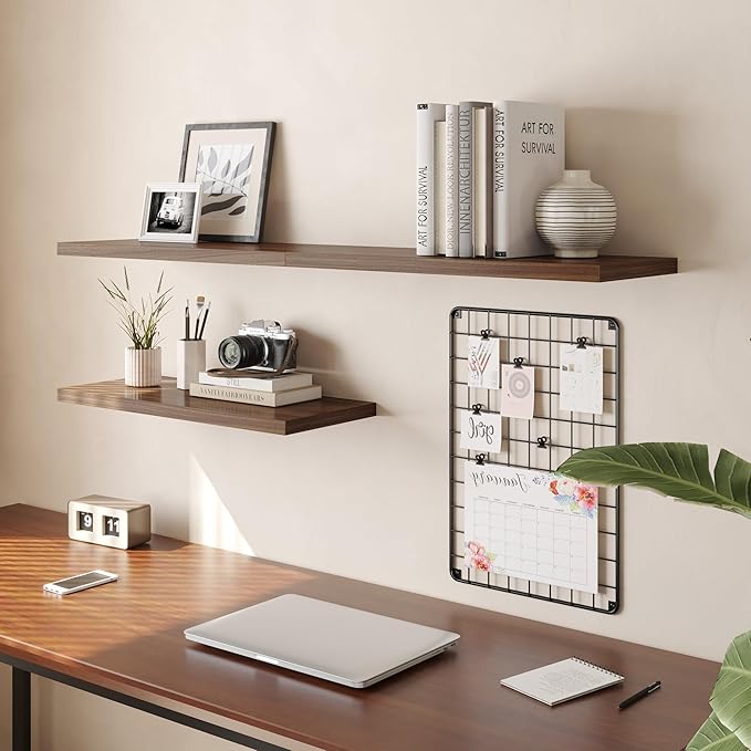 JPND Wall Shelf Set of 3, Walnut Floating Shelves 24 in W x 10 in D x 1 in H, Wooden Floating Wall Shelf with Invisible Brackets for Living Room/Bedroom/Bathroom/Kitchen Storage and Decor