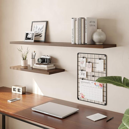 JPND Wall Shelf Set of 3, Walnut Floating Shelves 24 in W x 10 in D x 1 in H, Wooden Floating Wall Shelf with Invisible Brackets for Living Room/Bedroom/Bathroom/Kitchen Storage and Decor