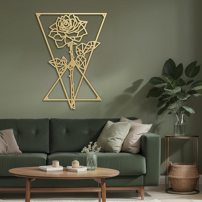 SIGNLEADER Metal Wall Art Decor Rose in Square Frame Modern Abstract Wall Sculpture Hangings Home Decoration for Living Room, Bedroom, Bathroom, Kitchen, Outdoor - 36" Gold