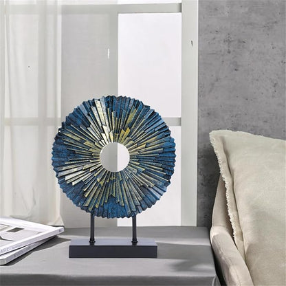 HODESumPure Gold Luxury Round Decorative Sculpture Statue Above Cabinet Home Decorations for Living Room Kitchen Fireplace Mantel Office Bookshelf Table Top Home Decor Accents (Blue)