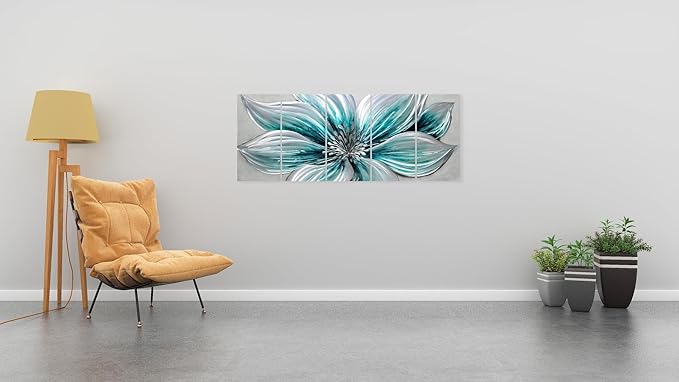 YHSKY ARTS Flower Metal Wall Art - Hand Crafted 5 Panels Aluminum Sculpture for Living Room Bedroom Decor