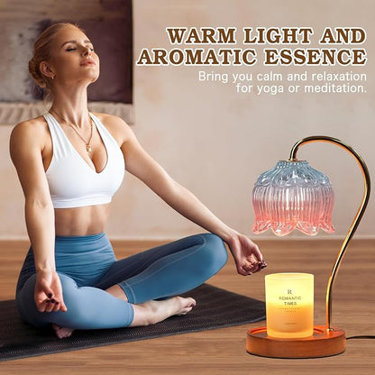 Funistree Flower Candle Warmer Lamp with Timer, Dimmable Candle Lamp Warmer, Christmas Birthday Gifts for Women Mom Her, Housewarming Home Decor, Lotus Wax Warmer for Yankee Candles - Blue&Pink