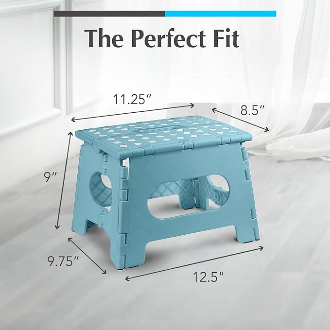 Handy Laundry Folding Lightweight Step Stool - Sturdy Enough to Support Adults - Opens Easy with One Flip - Great for Kitchen, Bathroom or Bedroom (Teal - 9 Inch)