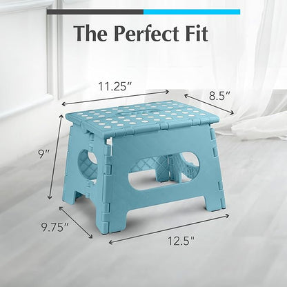 Handy Laundry Folding Lightweight Step Stool - Sturdy Enough to Support Adults - Opens Easy with One Flip - Great for Kitchen, Bathroom or Bedroom (Teal - 9 Inch)