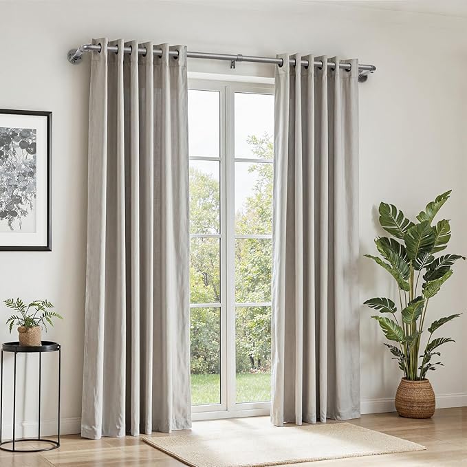 Zeerobee Curtain Rods for Windows 66 to 120, 1 Inch Industrial Wrap Around Grey Curtain Rod, Indoor/Outdoor Room Divider Adjustable Drapery Pole, 66"-120"