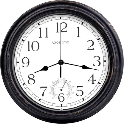 12 Inch Retro Indoor Outdoor Clocks Waterproof with Thermometer Easy to Read Silent Quality Quartz Vintage Bathroom Clock Battery Operated for Patio,Home,Garden Decor (Bronze)