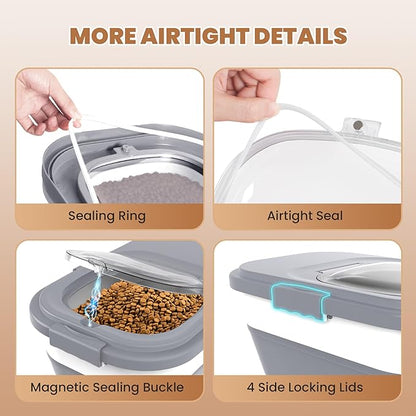 23-25 Lbs Airtight Dog Food Storage Container,Collapsible Dog Food Container with Lid,Wheels,Handle,Large Pet food storage Container with Scoop,Small Food Container for Dog Cat