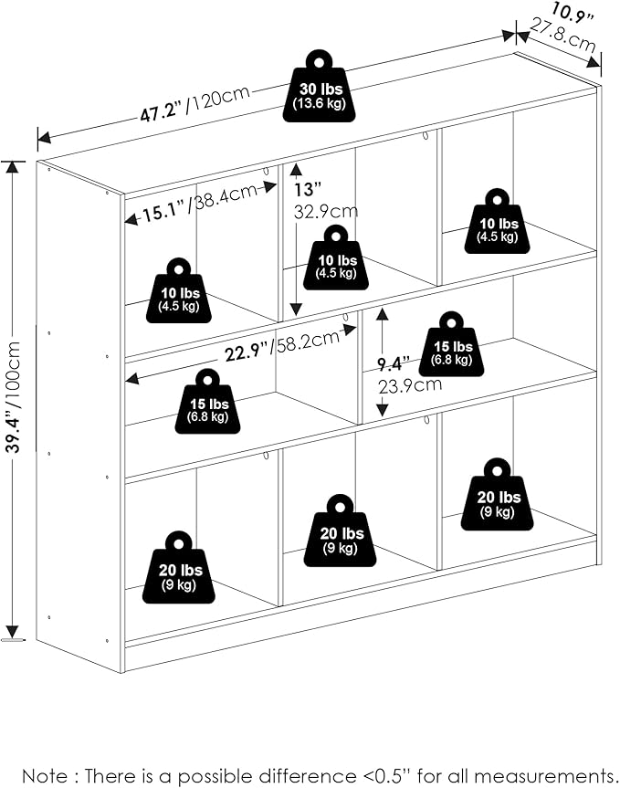Furinno DALY Book Shelf, 8-Cube Bookshelf, Horizontal Cube Storage Organizer Bookcasde, 10.9 x 47.2 x 39.4, for Living Room, Bedroom, Home Office, White