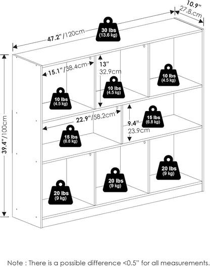 Furinno DALY Book Shelf, 8-Cube Bookshelf, Horizontal Cube Storage Organizer Bookcasde, 10.9 x 47.2 x 39.4, for Living Room, Bedroom, Home Office, White