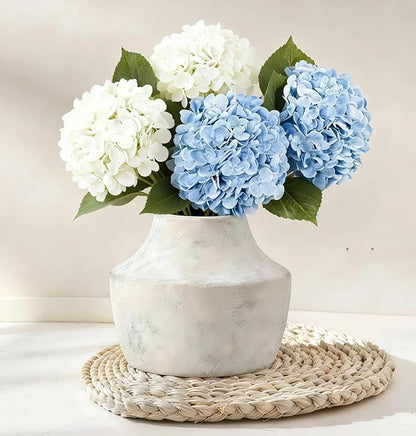 Ceramic Flower Vase with Handles – 5.31 Inch Tall Rustic Farmhouse Centerpiece Vase, Distressed Terracotta Style Decorative Vase, Living Room, Dining Table, Entryway & Fireplace Home Decor, White