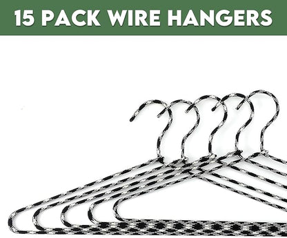 15 Pcs Fabric Wrapped Metal Hangers Covered Wire Hanger Metal Coat Hangers Non Slip for Clothes Closet Clothing Suit Shirt Pant (Black and White)