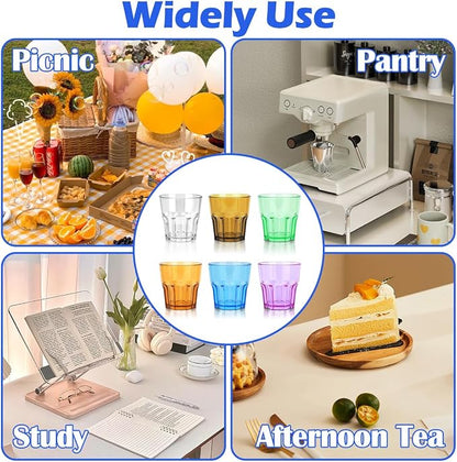 Plastic Drinking Glasses Set of 12, Unbreakable Coloured Water Tumbler, Acrylic Plastic Cups, Reusable Kids Drinking Cups for Children Kitchen Picnic Party Juice Whiskey Wine (12pc-6color-160ml/5.4oz)