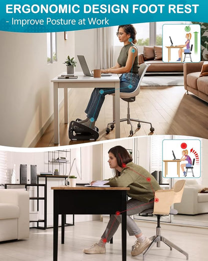 Foot Rest for Under Desk at Work - Ergonomic Under Desk Footrest for Office, Adjustable Foot Stool Desks Footrests with Roller Massager - Leg Support Rest for Office Chair & Gaming Home