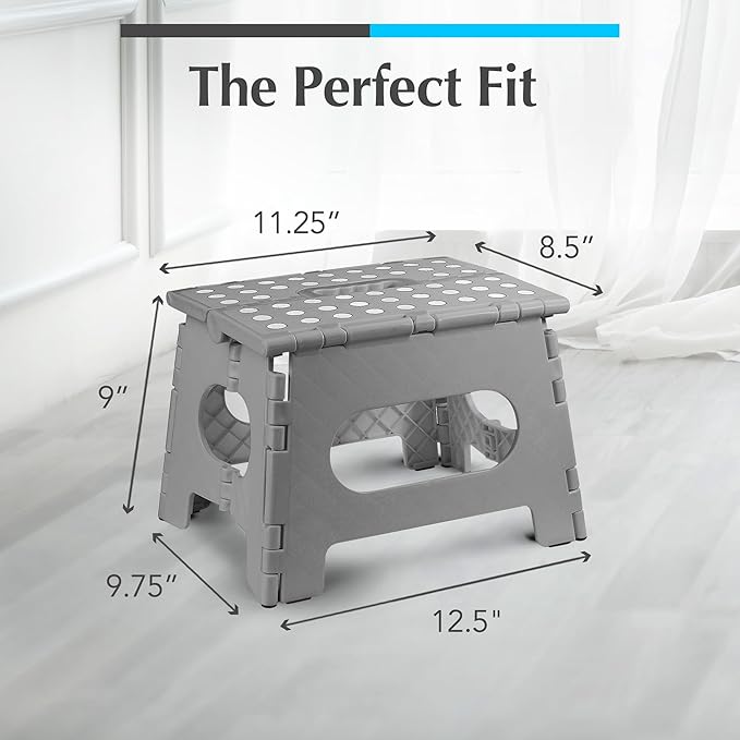 Handy Laundry Folding Lightweight Step Stool - Sturdy Enough to Support Adults - Opens Easy with One Flip - Great for Kitchen, Bathroom or Bedroom (Grey | 2-Pack)