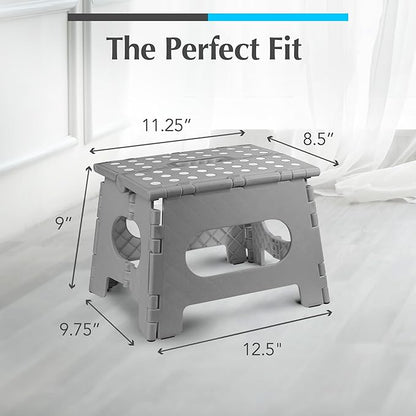 Handy Laundry Folding Lightweight Step Stool - Sturdy Enough to Support Adults - Opens Easy with One Flip - Great for Kitchen, Bathroom or Bedroom (Grey | 2-Pack)