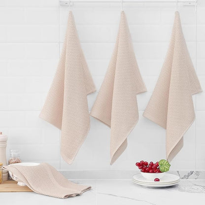 Homaxy 100% Cotton Waffle Weave Kitchen Dish Towels, Ultra Soft Absorbent Quick Drying Cleaning Towel, 20x28 Inches, 8-Pack, Beige