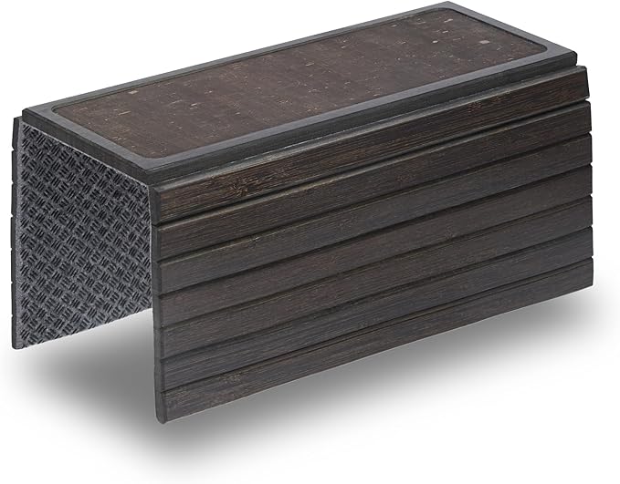DETOR Couch Arm Tray with Retro Cork Pad, Black-Stained Bamboo Finish, Enhanced Non-Slip Bottom, Sturdy Bamboo Slats, Fits Armrests 4.6" and Wider