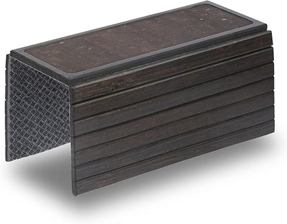 DETOR Couch Arm Tray with Retro Cork Pad, Black-Stained Bamboo Finish, Enhanced Non-Slip Bottom, Sturdy Bamboo Slats, Fits Armrests 4.6" and Wider