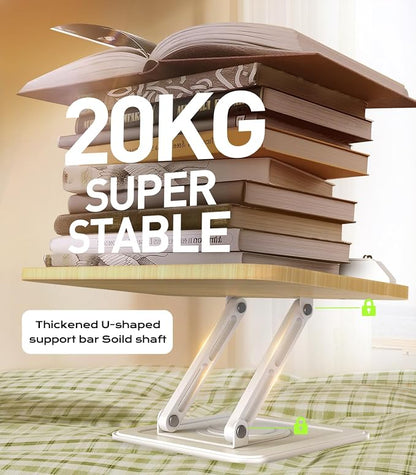 Book Stand for Reading, Adjustable Book Holder with 360°Rotating Bases, Ergonomic Cookbook Stand Recipe Book Holder with Elastic Page Clips for Magazines, Tablets, Laptops,White