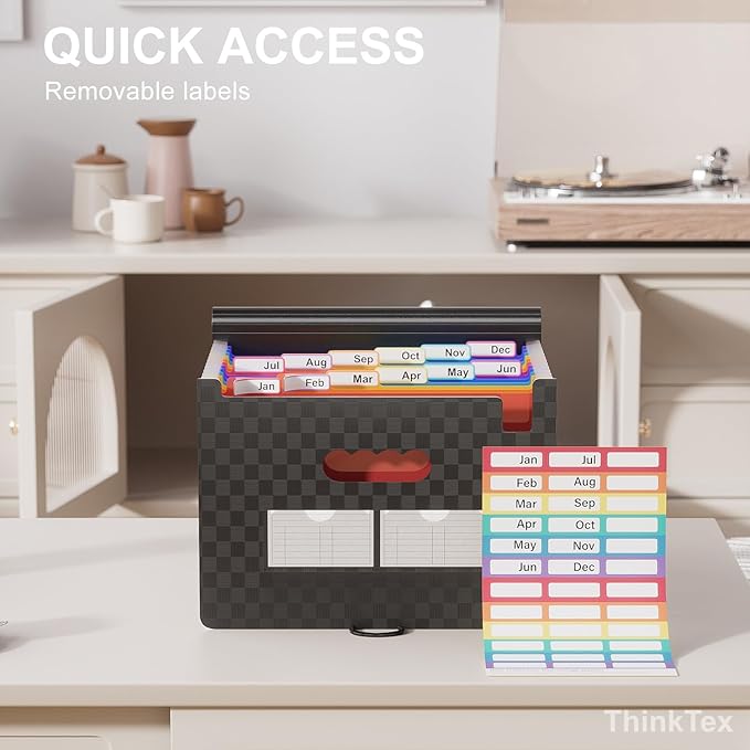 ThinkTex Accordion File Organizer, 12 - Pocket Expanding File Folders for Paper Receipts, Bills & Taxes Organizer, Portable Letter/A4 Size Document Holder for School, Office, Home with Colorful tabs