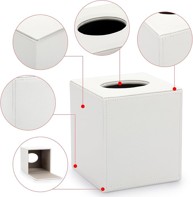 Sumnacon Tissue Box Cover Square Tissue Box Stylish PU Tissue Box Holder with Magnetic Bottom, Cube Leather Tissue Cover for Living Room Bathroom Table Desk Home Office Car,White